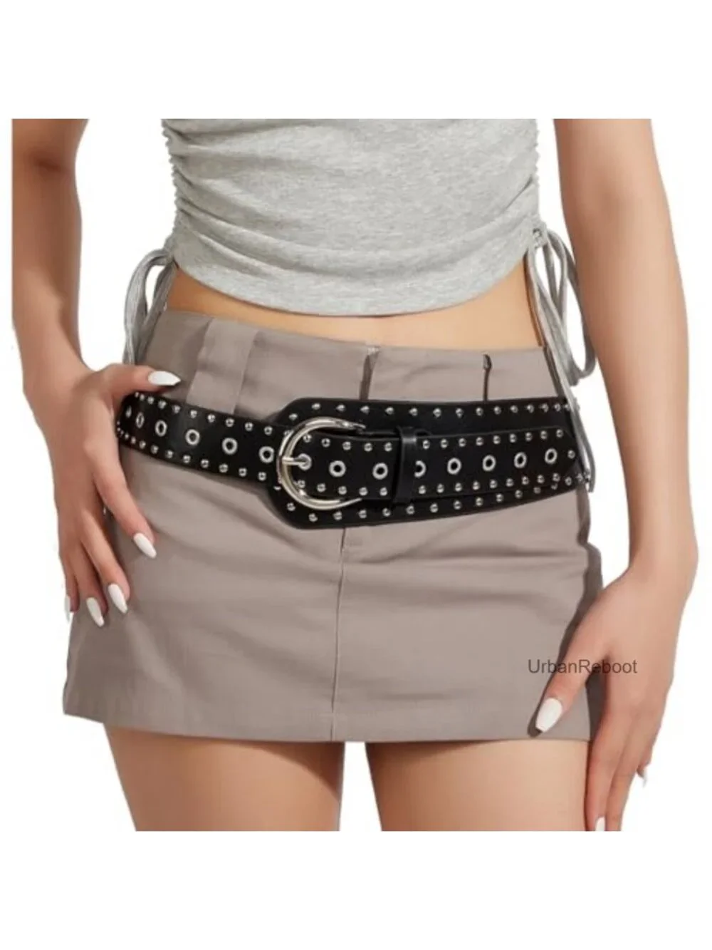 Women's Wide PU Leather Belt with Metal Buckle Punk Waist Belt Retro Black